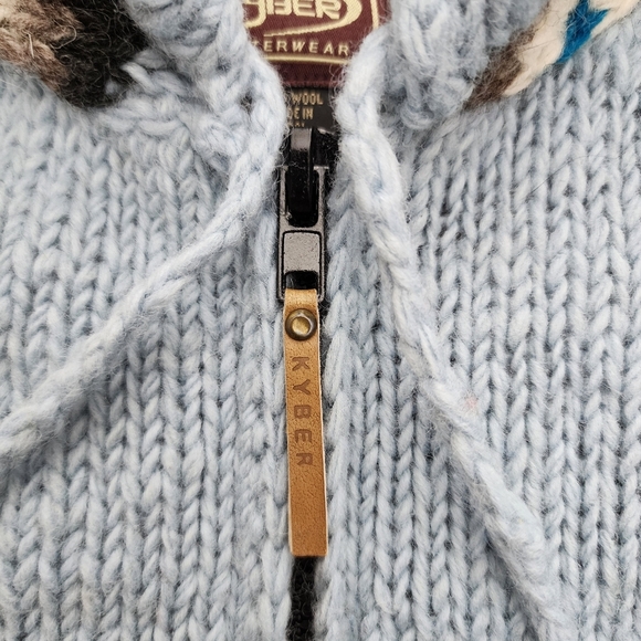 KYBER Outwear Women's Knit Light Blue Fairisle Wool Fleece Lined Zip Hoodie Sz S - Picture 4 of 15